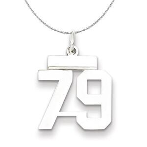 Silver, Athletic Collection, Small Polished Number 79 Necklace - 24 In